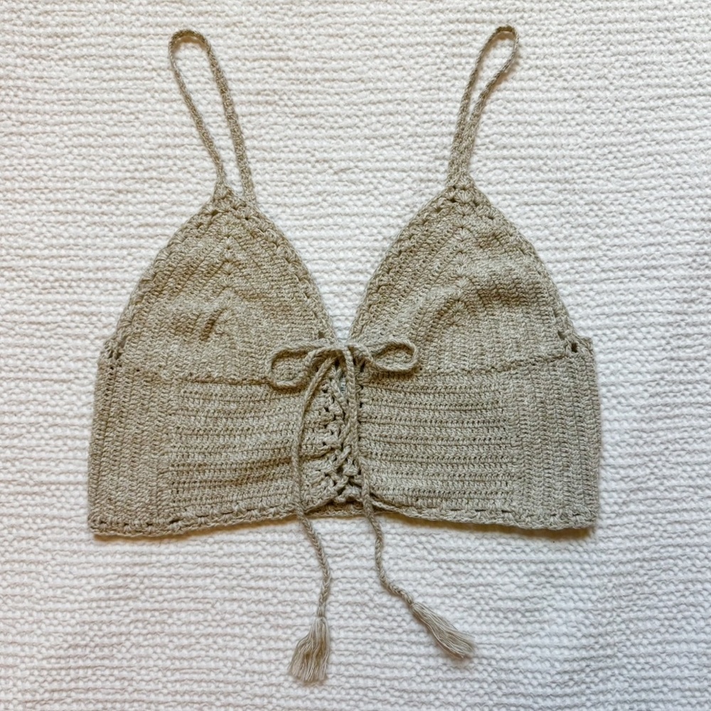 100% Cotton American Eagle Knit Beige Bralette Festival Top - Picture 2 of 7